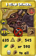 Wizard101 Balance spell card: Lycian Chimera, Spell ID 477