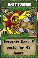 Wizard101 Gardening spell card: Baby Sunbird, Spell ID 881