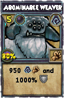 Wizard101 Shadow spell card: Abominable Weaver, Spell ID 952