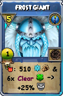 Wizard101 Cantrips spell card: Frost Giant, Spell ID 207