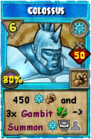 Wizard101 Ice spell card: Colossus, Spell ID 364