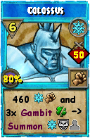 Wizard101 Ice spell card: Colossus, Spell ID 365
