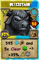 Wizard101 Ice spell card: Blizzotaur, Spell ID 785