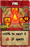 Wizard101 Fire spell card: Fuel, Spell ID 68