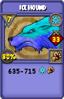 Wizard101 Ice spell card: Ice Hound, Spell ID 657