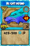 Wizard101 Ice spell card: Blight Hound, Spell ID 383