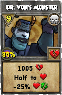 Wizard101 Death spell card: Dr. Von's Monster, Spell ID 520