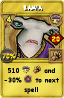 Wizard101 Storm spell card: Lamia, Spell ID 581