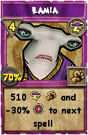 Wizard101 Storm spell card: Lamia, Spell ID 580
