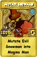 Wizard101 Ice spell card: Mutate Snowman, Spell ID 493
