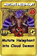 Wizard101 Fire spell card: Mutate Helephant, Spell ID 122