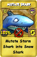 Wizard101 Storm spell card: Mutate Shark, Spell ID 108