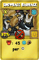 Wizard101 Ice spell card: Snowball Barrage, Spell ID 646