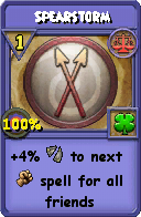 Wizard101 Balance spell card: Spearstorm, Spell ID 371