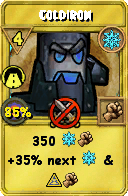 Wizard101 Ice spell card: Coldiron, Spell ID 970
