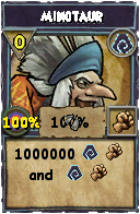 Wizard101 Shadow spell card: Minotaur, Spell ID 845