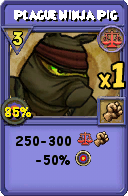 Wizard101 Balance spell card: Plague Ninja Pig, Spell ID 1168
