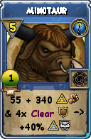 Wizard101 Cantrips spell card: Minotaur, Spell ID 1234
