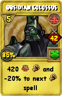 Wizard101 Balance spell card: Obsidian Colossus, Spell ID 1633