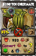 Wizard101 Balance spell card: Eldritch Checkmate, Spell ID 1104