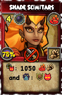 Wizard101 Fire spell card: Shade Scimitars, Spell ID 1475