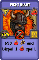 Wizard101 Fire spell card: Fiery Giant, Spell ID 1370