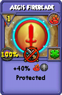 Wizard101 Fire spell card: Aegis Fireblade, Spell ID 1219