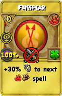 Wizard101 Fire spell card: Firespear, Spell ID 1625