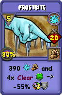 Wizard101 Ice spell card: Frostbite, Spell ID 1381