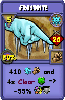 Wizard101 Ice spell card: Frostbite, Spell ID 1379