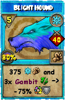 Wizard101 Ice spell card: Blight Hound, Spell ID 1751