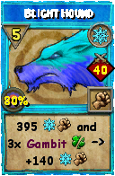Wizard101 Ice spell card: Blight Hound, Spell ID 1757