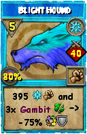 Wizard101 Ice spell card: Blight Hound, Spell ID 1750