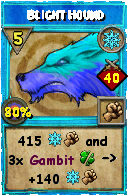 Wizard101 Ice spell card: Blight Hound, Spell ID 1756