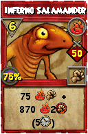 Wizard101 Fire spell card: Inferno Salamander, Spell ID 1454
