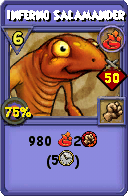 Wizard101 Fire spell card: Inferno Salamander, Spell ID 1435