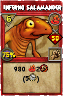 Wizard101 Fire spell card: Inferno Salamander, Spell ID 1435