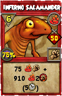 Wizard101 Fire spell card: Inferno Salamander, Spell ID 1456