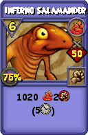 Wizard101 Fire spell card: Inferno Salamander, Spell ID 1437