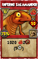 Wizard101 Fire spell card: Inferno Salamander, Spell ID 1437
