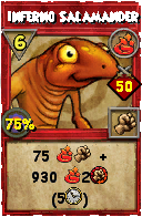 Wizard101 Fire spell card: Inferno Salamander, Spell ID 1455