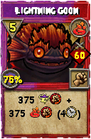Wizard101 Fire spell card: Lightning Goon, Spell ID 1991