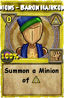 Wizard101 Myth spell card: Minions - Baron Hairkonnen, Spell ID 1677