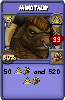 Wizard101 Myth spell card: Minotaur, Spell ID 1204