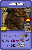 Wizard101 Myth spell card: Minotaur, Spell ID 1392