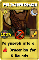 Wizard101 Moon spell card: Polymorph Dracon, Spell ID 1423