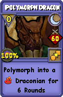 Wizard101 Moon spell card: Polymorph Dracon, Spell ID 1328
