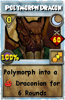Wizard101 Moon spell card: Polymorph Dracon, Spell ID 1328