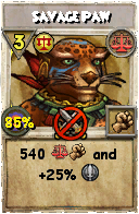 Wizard101 Balance spell card: Savage Paw, Spell ID 1400