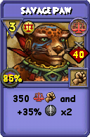Wizard101 Balance spell card: Savage Paw, Spell ID 1399